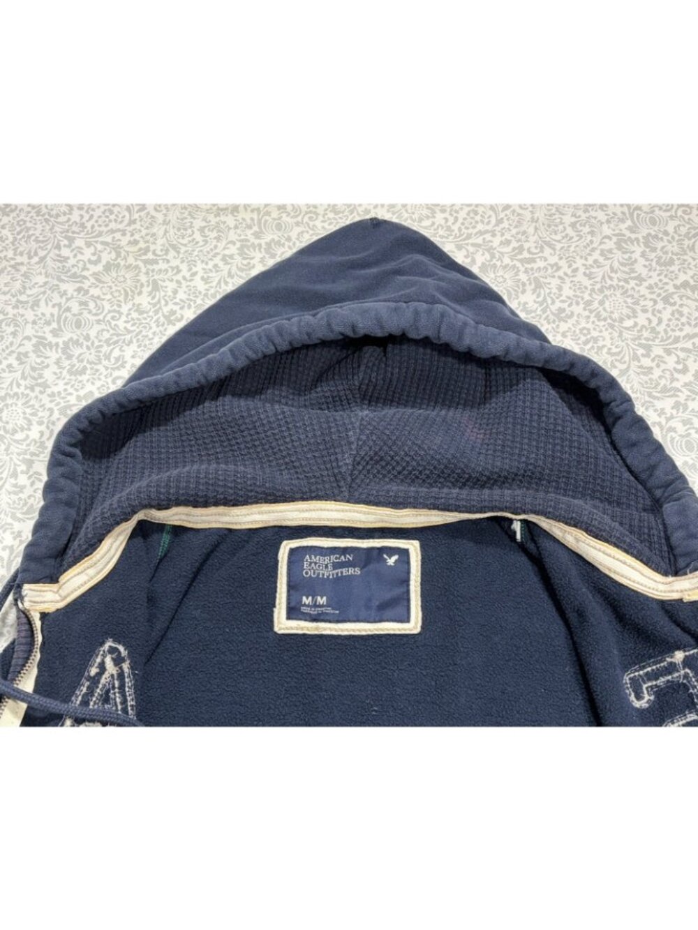 Vintage Y2K American Eagle Hoodie Mens Medium Blue Fleece Full Zip AE NY Graphic - Picture 9 of 10